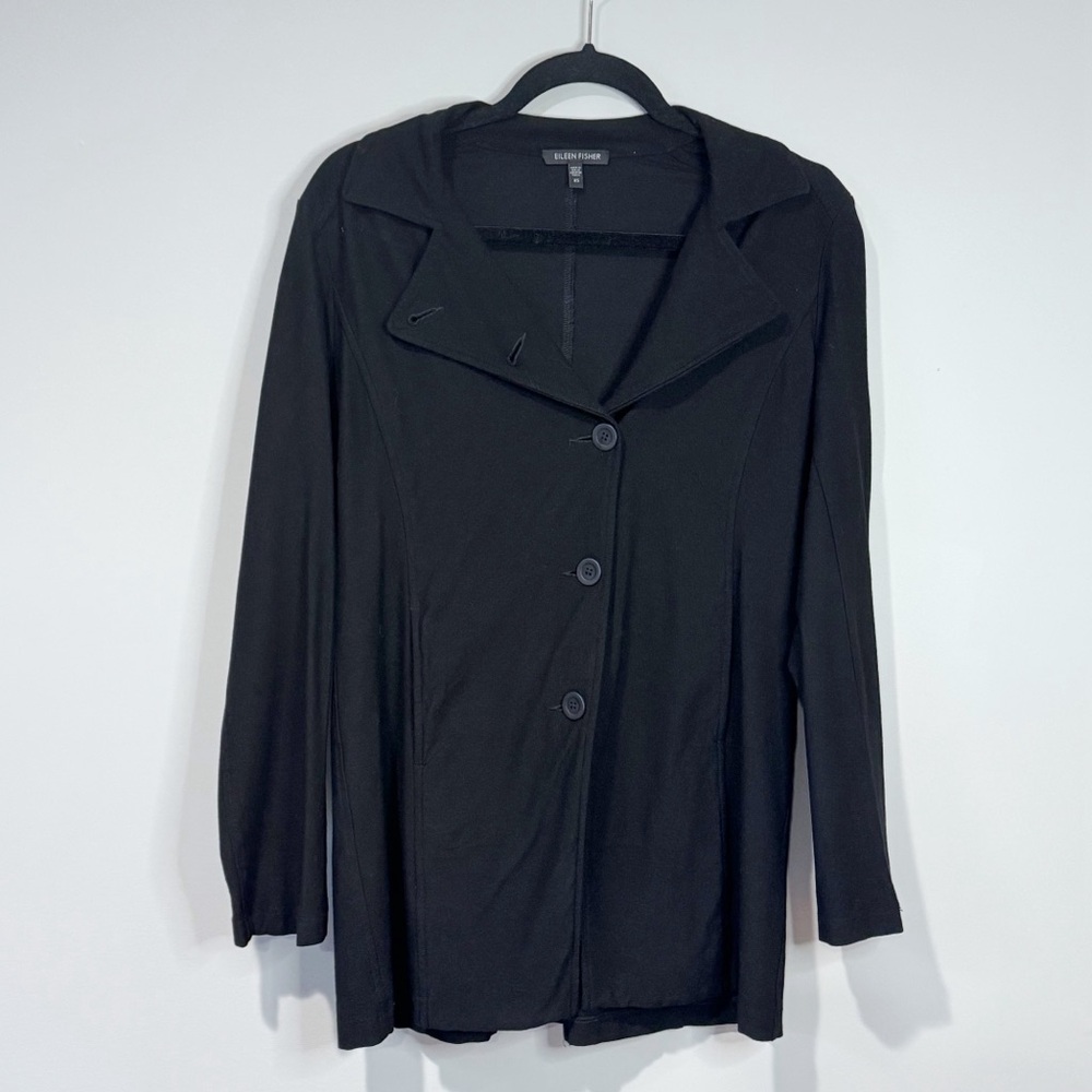 Eileen Fisher Black Asymmetrical Button Front Jacket Avantgarde Lagenlook XS
